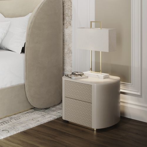 Comodino contemporaneo - moa - Ana Roque - in legno laccato / in tessuto / con supporto in metallo