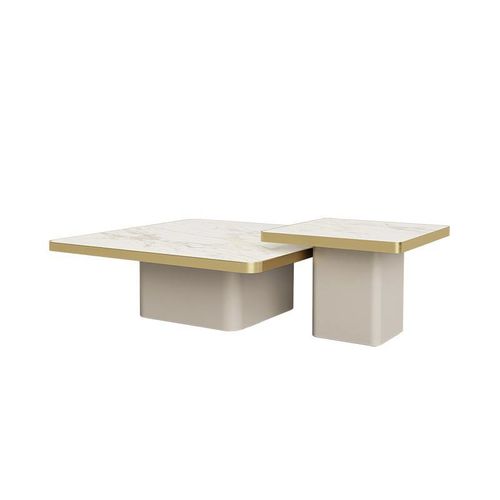 Tavolino basso contemporaneo - cocun - Ana Roque - in legno laccato / in marmo / con supporto in metallo
