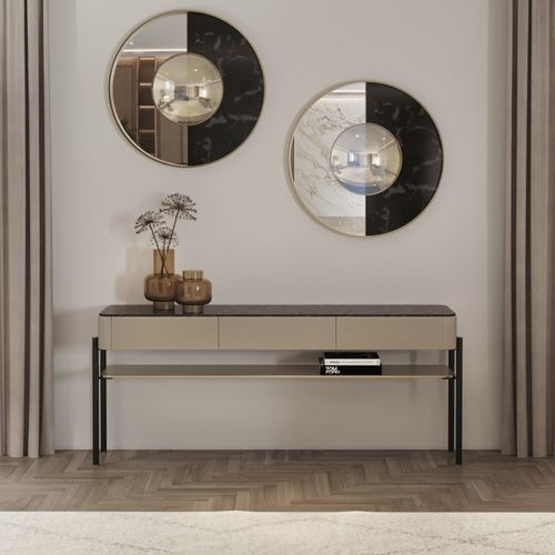 Consolle contemporanea - aman  - Ana Roque - in legno laccato / in marmo / con supporto in metallo