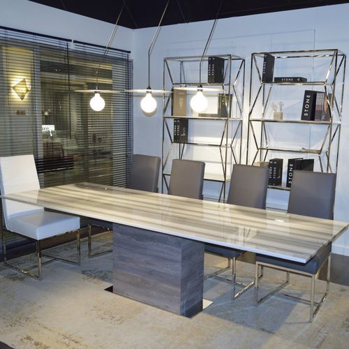 Tavolo da pranzo contemporaneo - SATURN EXTRA LIGHT - Stone International - in pietra naturale / con supporto in legno / con supporto in acciaio inossidabile lucido