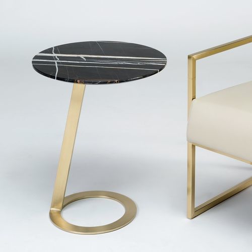 Tavolo d'appoggio contemporaneo - LOOP - Stone International - in pietra naturale / con supporto in metallo / rotondo