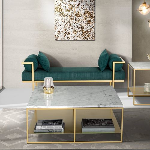 Tavolino basso contemporaneo - BILLY - Stone International - in pietra naturale / con supporto in metallo / rettangolare