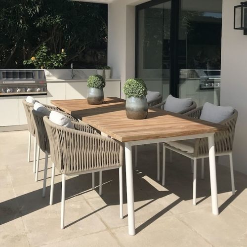 Tavolo da pranzo contemporaneo - SIENNA  - G&G Italia Designer Furniture - in teak / con supporto in alluminio / rettangolare