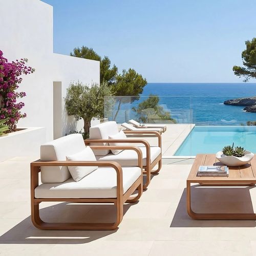 Poltrona contemporanea - BELLAVISTA - G&G Italia Designer Furniture - in tessuto resistente all'acqua / in teak / su misura