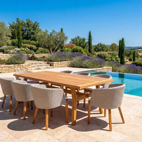 Tavolo da pranzo design minimalista - MOMENTUM - G&G Italia Designer Furniture - in teak / con supporto in teak / rettangolare