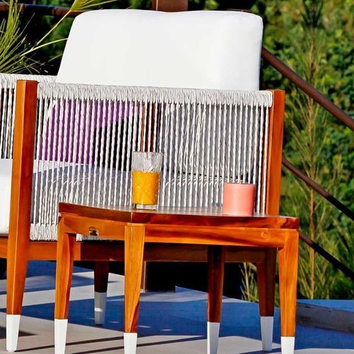 Tavolino basso contemporaneo - AMALFI - G&G Italia Designer Furniture - in teak / con supporto in teak / quadrato