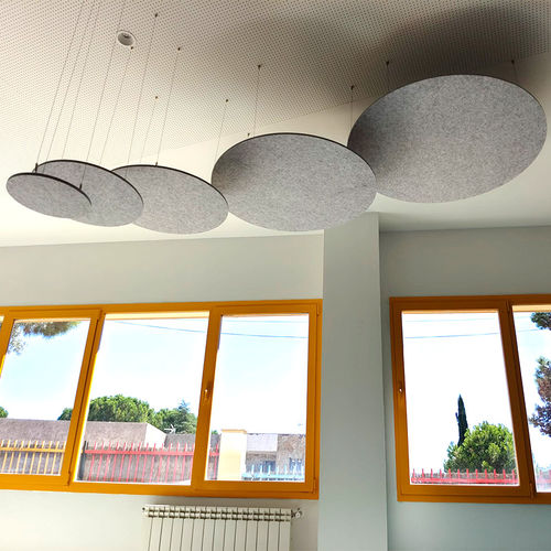 Pannello acustico per soffitto - ECOcloud - Aistec - sospeso / in PET / tondo