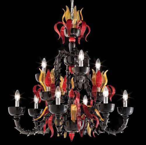 Lampadario classico - INFERNO - Wave Murano Glass srl - in vetro di Murano / in vetro soffiato / da 9 lampadine