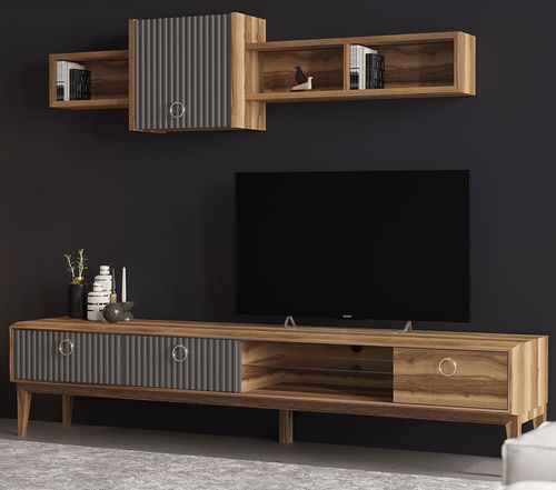 Parete attrezzata TV contemporaneo - SECRET - NDESIGN - impiallacciato in legno / in metallo / con ripiani