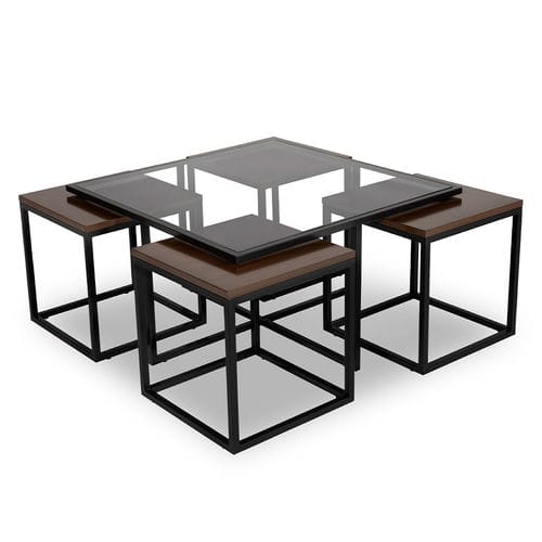 Tavolino basso contemporaneo - Zagreb  - NDESIGN - in vetro / in noce / con supporto in metallo