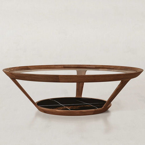 Tavolino basso contemporaneo - WING - Spalli - in vetro / con supporto in noce / con supporto in frassino