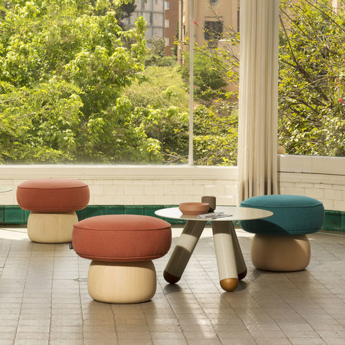 Pouf contemporaneo - Seta - Lagranja Collection - in tessuto / in pelle / in legno