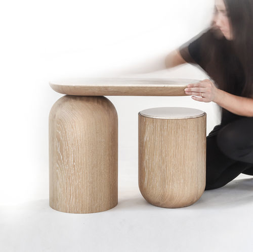 Tavolo d'appoggio contemporaneo - ONE PIECE - Rivethel Guild srl - in rovere / in noce americano / in pietra naturale