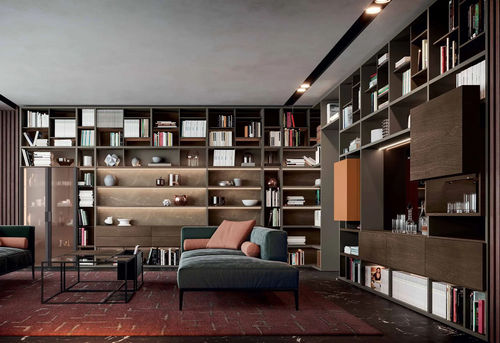Libreria pavimento-soffitto - Libera - Kico srl - ad angolo / contemporanea / in rovere