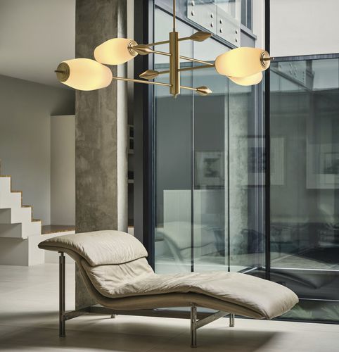 Lampadario contemporaneo - SNV.P2.AB - J. Adams & Co. - in vetro opalescente / in ottone / in bronzo
