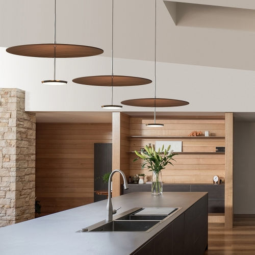 Lampada a sospensione - SKY DOME - Pablo Designs - in alluminio / in ottone spazzolato / in noce