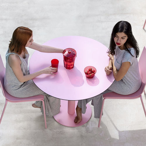 Tavolo da pranzo contemporaneo - MONA  - Diabla - in acciaio termolaccato / con supporto in acciaio galvanizzato / rotondo