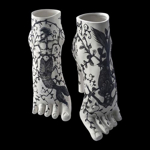 Vaso contemporaneo - MERMAIDS - ELICA STUDIO - in porcellana / fatto a mano / Made in Italy