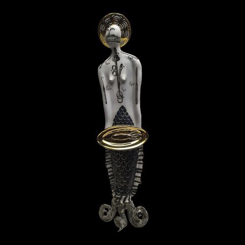 Scultura in porcellana - SYS 22 TONGUE - ELICA STUDIO - in porcellana dorata / fatta a mano / Made in Italy