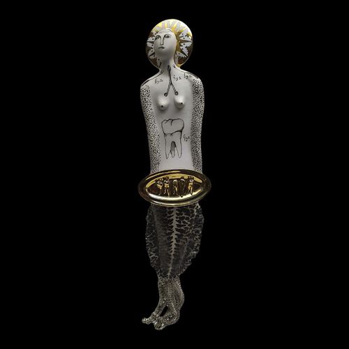 Scultura in porcellana - SYS 22 TEETH - ELICA STUDIO - in porcellana dorata / fatta a mano / Made in Italy