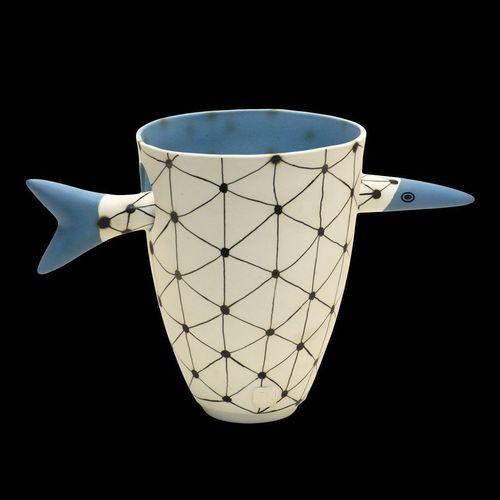 Vaso contemporaneo - AZZURRO 20 - ELICA STUDIO - in porcellana / fatto a mano / Made in Italy