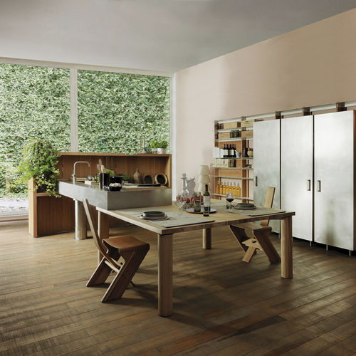 Sedia design originale - CANONE - LANDO - da interno / in pelle / con supporto in legno massiccio