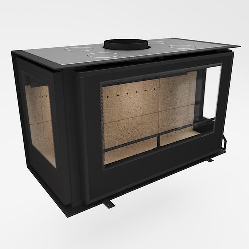 Camino a legna - Design 80-55 Pi - REGALFIRE S.A - a 3 facce / con focolare chiuso / in vetro