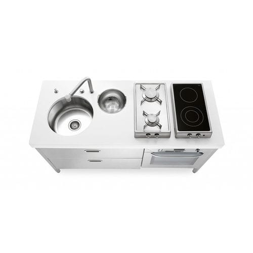 Cucina in acciaio inossidabile - LC160-C90+F60/1 - ALPES-INOX - contemporanea / con isola / con maniglia integrata