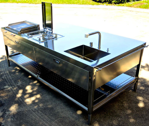 Cucina da esterno - OUT 250/ISOLA-1 - ALPES-INOX - contemporanea / in acciaio inossidabile / con isola