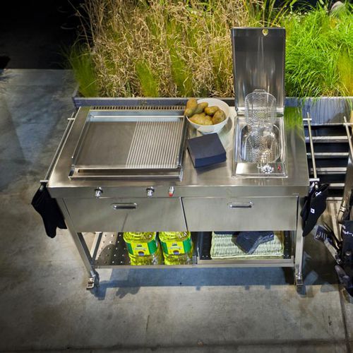 Cucina da esterno - OUT130-C60+C60/1 - ALPES-INOX - contemporanea / in acciaio inossidabile / con isola