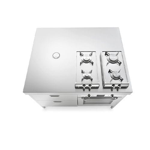 Isola cucina in acciaio inossidabile - IC130-C60+F60/1 - ALPES-INOX - attrezzata / a gas / con maniglia integrata