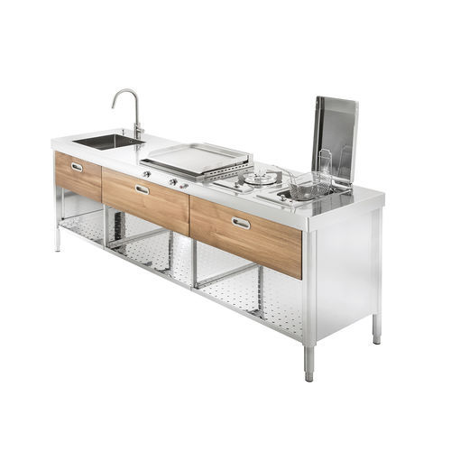 Cucina da esterno - OUT 250/1 - ALPES-INOX - contemporanea / in teak / in acciaio inossidabile