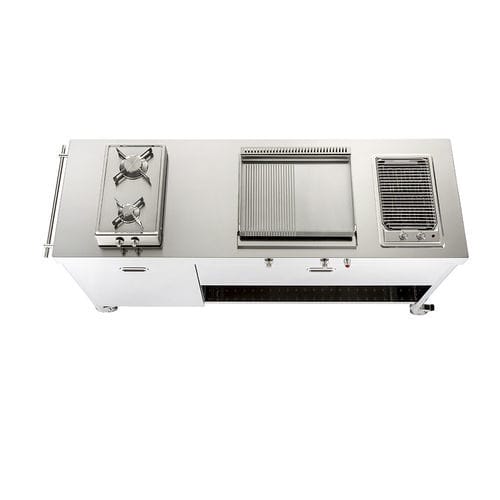 Cucina da esterno - OUT190-FRIGO60+C120/1 - ALPES-INOX - contemporanea / in acciaio inossidabile / con isola