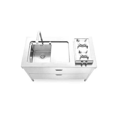 Cucina in acciaio inossidabile - LC 130-C120/1 - ALPES-INOX - contemporanea / con isola / con maniglia integrata