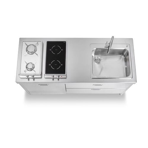 Cucina in acciaio inossidabile - LC160-L60+C90/1 - ALPES-INOX - contemporanea / con isola / con maniglia integrata