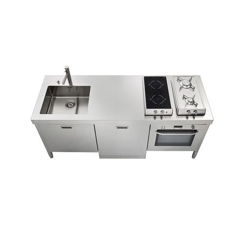 Cucina in acciaio inossidabile - LC190-A60+L60+F60/1 - ALPES-INOX - contemporanea / con isola / con maniglia integrata