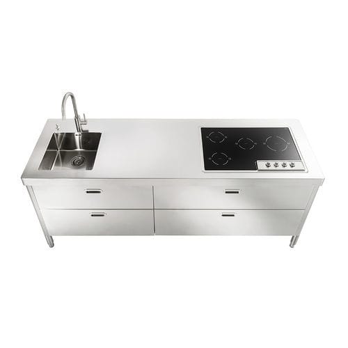 Cucina in acciaio inossidabile - LC220-C90+C120/1 - ALPES-INOX - contemporanea / con isola / con maniglia integrata