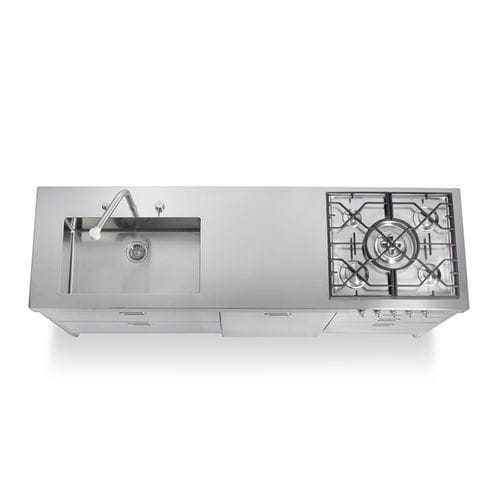 Cucina in acciaio inossidabile - LC220-C90+L60+C60/1 - ALPES-INOX - contemporanea / con isola / con maniglia integrata