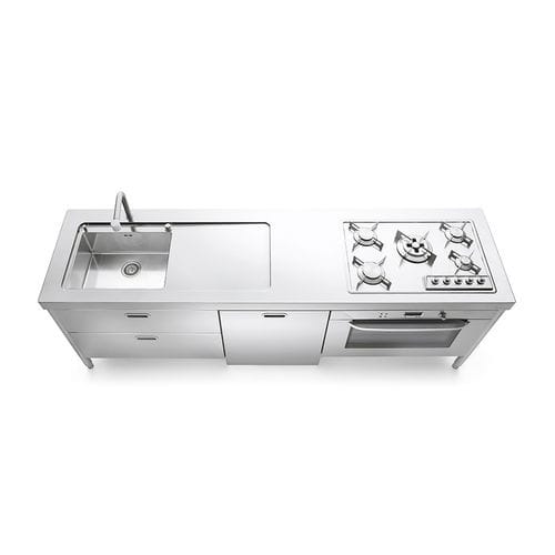Cucina in acciaio inossidabile - LC250-C90+L60+F90/1 - ALPES-INOX - contemporanea / con isola / con maniglia integrata