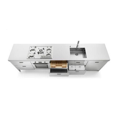 Cucina in acciaio inossidabile - LC310-C60+F60+C60+C60+L60/1 - ALPES-INOX - contemporanea / con isola / con maniglia integrata