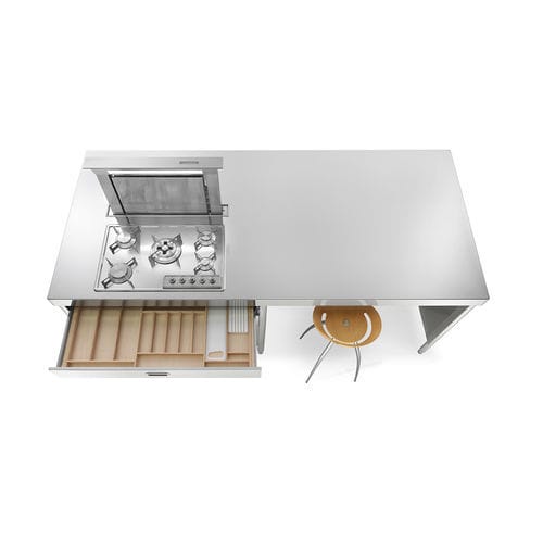 Isola cucina in acciaio inossidabile - IC250-C120+snack/1 - ALPES-INOX - con piastra di cottura / a gas / con maniglia integrata