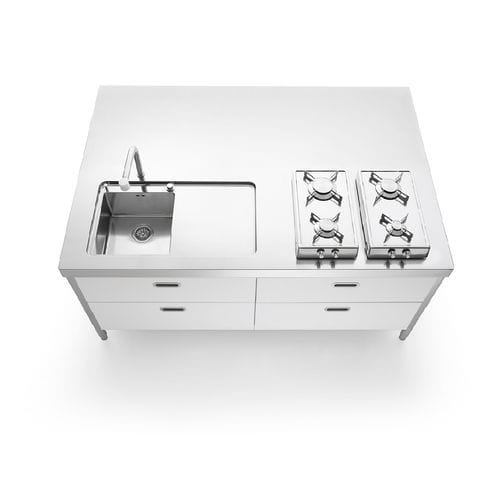 Isola cucina in acciaio inossidabile - I-LC190-C90+C90/1 - ALPES-INOX - con piastra di cottura / a gas / con maniglia integrata