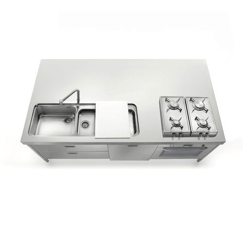 Isola cucina in acciaio inossidabile - I-LC220-C90+L60+F60/1 - ALPES-INOX - attrezzata / con piastra di cottura / a gas