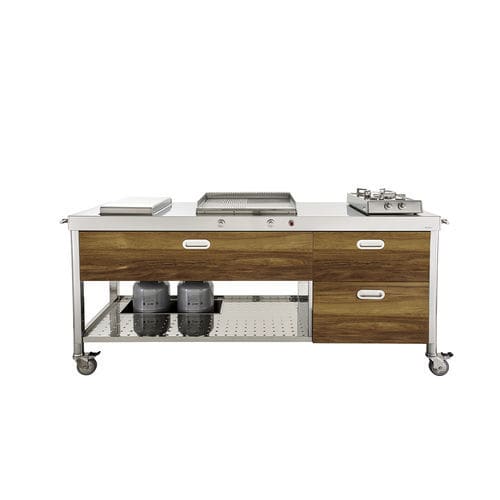 Cucina da esterno - OUT190-C120+C60/1 - ALPES-INOX - contemporanea / in teak / in acciaio inossidabile