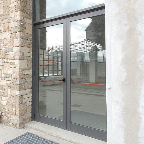 Porta industriale battente - FLY GLASS - Moreschi Chiusure Industriali S.r.l. - in alluminio / in acciaio / in acciaio galvanizzato