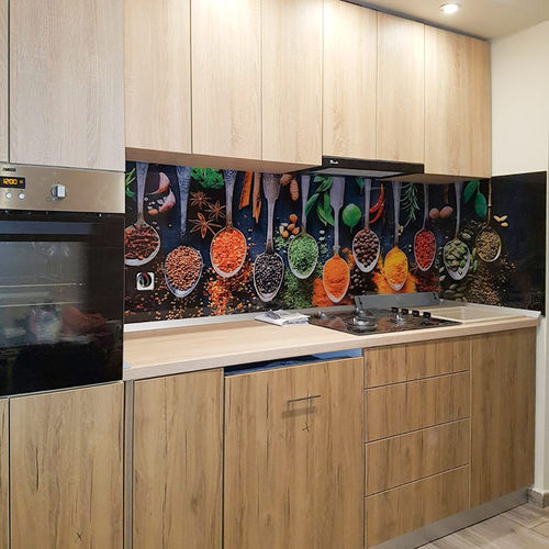 Pannello retrocucina in vetro - Transparent Design SRL - a motivi / ad alta resistenza / resistente al calore