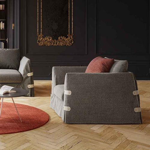 Poltrona contemporanea - Botton Up - LIU JO Living - in tessuto / in legno / grigia