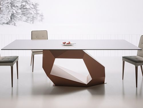 Tavolo contemporaneo - Raw Diamond - LIU JO Living - in vetro laccato / in ceramica / con supporto in lamiera di acciaio