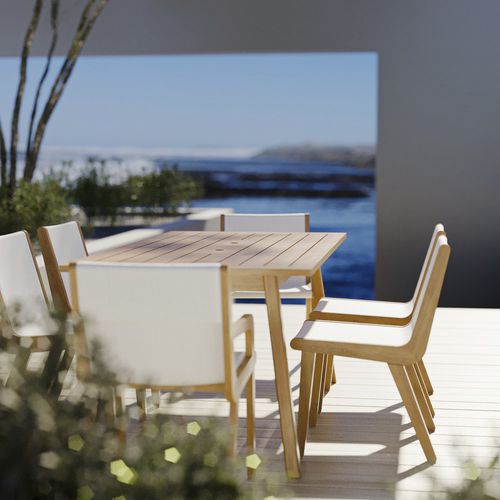 Sedia da pranzo contemporanea - SOLIS - Model No. Furniture - da esterno / in resina / con supporto in legno di ciliegio