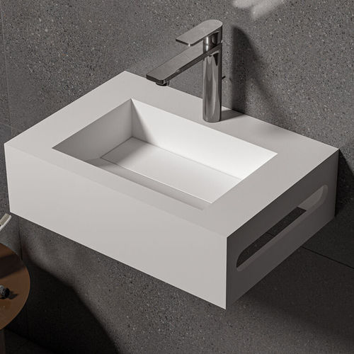 Lavabo sospeso - ARIEL - ZENON SMART SOLID SURFACE - in Solid Surface / con portasalviette integrato / antibatterico